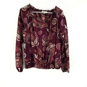 Paisley Print Burgandy Blouse size XL